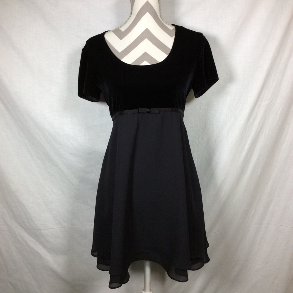 DJi Women’s Black Velvet with Layered Sheer Dress